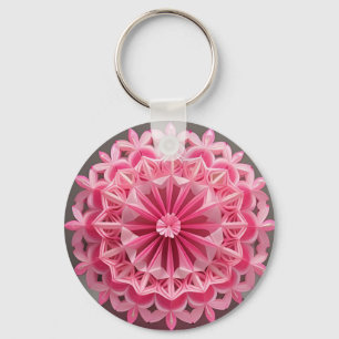 Ingewikkeld roze bloemig origamiontwerp sleutelhanger