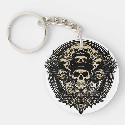 Ingewikkeld schedelontwerp sleutelhanger (Voorkant)