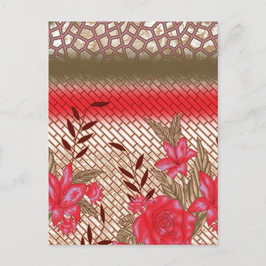 Ingewikkeld stoffenontwerp met bloemmotieven feestdagenkaart (Voorkant)