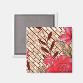 Ingewikkeld stoffenontwerp met bloemmotieven magneet (Voorkant / Achterkant)