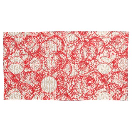 Ingewikkeld textielontwerp met rood, goud en kussensloop (Voorkant-Links)