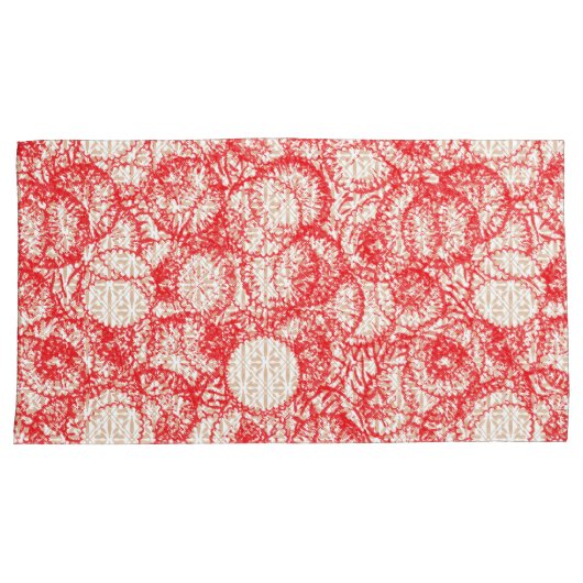 Ingewikkeld textielontwerp met rood, goud en kussensloop (Voorkant-Rechts)