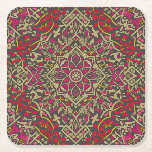 Ingewikkeld, traditioneel oosters tapijt motief on kartonnen onderzetters (Voorkant)