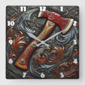 Ingewikkeld vakmanschap van een brandweerman bijl  vierkante klok (Voorkant)