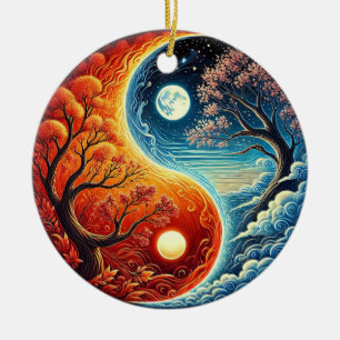 Ingewikkeld Yin-Yang-symbool met vuur en water Keramisch Ornament