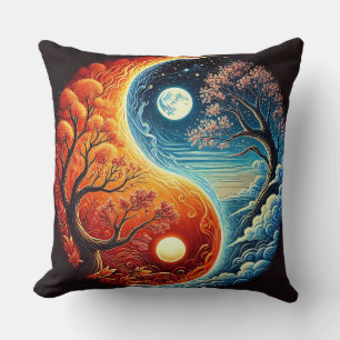 Ingewikkeld Yin-Yang-symbool met vuur en water Kussen