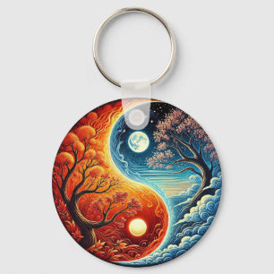 Ingewikkeld Yin-Yang-symbool met vuur en water Sleutelhanger