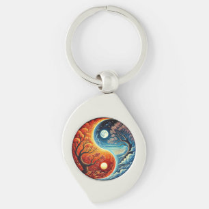 Ingewikkeld Yin-Yang-symbool met vuur en water Sleutelhanger