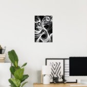 Ingewikkelde Abstracte Black White Mind Art Poster (Thuiskantoor)