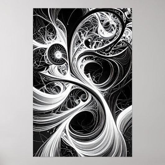 Ingewikkelde Abstracte Black White Mind Art Poster (Voorkant)