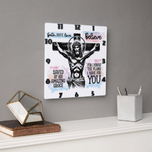 Ingewikkelde afbeelding van Jezus aan het kruis Vierkante Klok