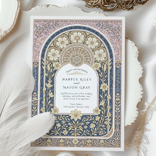 Ingewikkelde Art Nouveau Floral Wedding Kaart