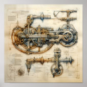 ingewikkelde blauwdruk voor machine poster (Voorkant)
