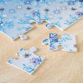 Ingewikkelde blauwe en witte sterren en sneeuwvlok legpuzzel (Zijkant)