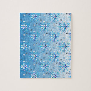 Ingewikkelde blauwe en witte sterren en sneeuwvlok legpuzzel