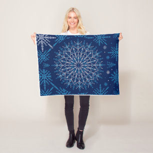 Ingewikkelde Blauwe Geometrische Ster Mandala Wint Fleece Deken