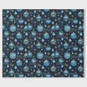 Ingewikkelde blauwe kerstballen cadeaupapier (Vlak)