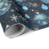 Ingewikkelde blauwe kerstballen cadeaupapier (Rol Hoek)