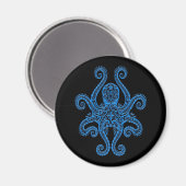 Ingewikkelde blauwe octopus op zwart magneet (Voorkant / Achterkant)