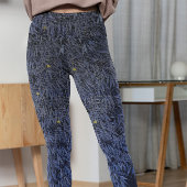 Ingewikkelde blauwe tint bladeren hoge taille yoga leggings