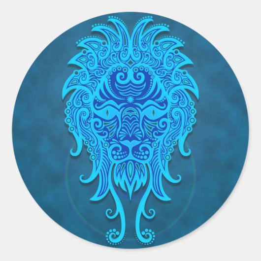 Ingewikkelde Blauwe Tribal Leo Ronde Sticker (Voorkant)