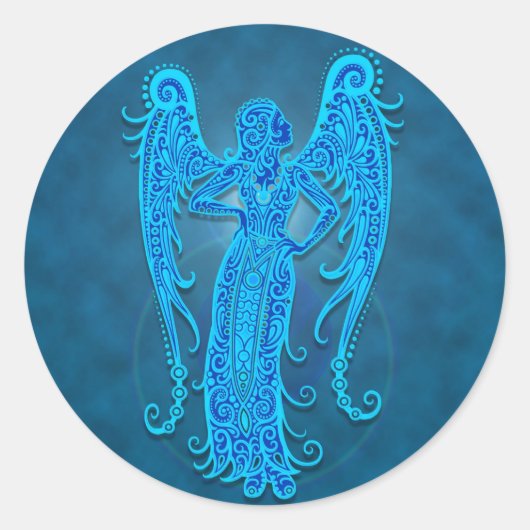 Ingewikkelde Blauwe Tribal Virgo Ronde Sticker (Voorkant)