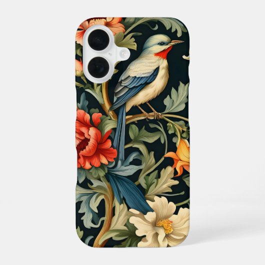 Ingewikkelde bloem met vogel iPhone 16 hoesje (Achterkant)