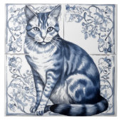 Ingewikkelde Blue Rustic Indigo Cat Tegels aan de Tegeltje (Voorkant)