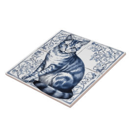 Ingewikkelde Blue Rustic Indigo Cat Tegels aan de  Tegeltje