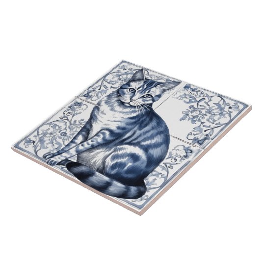 Ingewikkelde Blue Rustic Indigo Cat Tegels aan de Tegeltje (Zijkant)