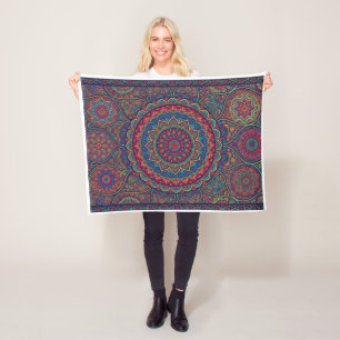 Ingewikkelde Boheemse Turquoise En Roze Mandala Ku Fleece Deken