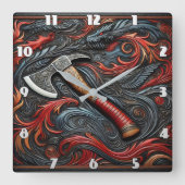 Ingewikkelde brandweerbijl te midden van wervelend vierkante klok (Voorkant)