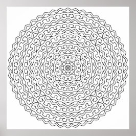 Ingewikkelde concentrische lus-mandala met bloemen poster