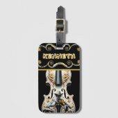 Ingewikkelde cowboyscène op elegante viool bagagelabel (Voorkant (verticaal))