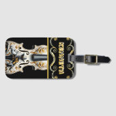 Ingewikkelde cowboyscène op elegante viool bagagelabel (Voorkant (horizontaal))