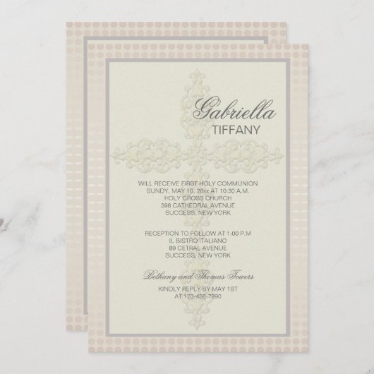 Ingewikkelde Cross (perzik) religieuze uitnodiging (Voorkant / Achterkant)