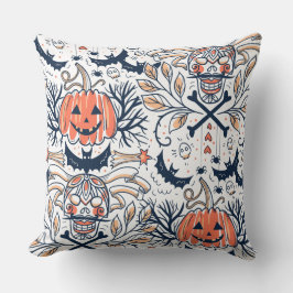 Ingewikkelde donkere Halloween schedel pompoen pat Kussen