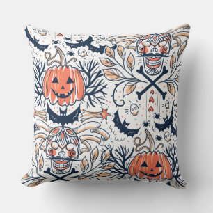 Ingewikkelde donkere Halloween schedel pompoen pat Kussen