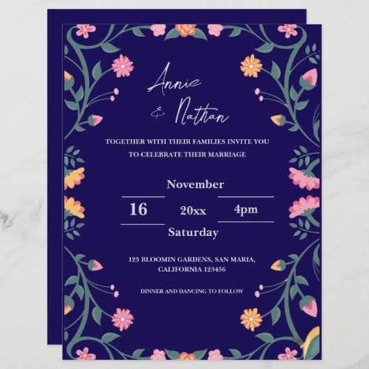 ingewikkelde Floral Lijst bruiloft uitnodiging (Voorkant / Achterkant)