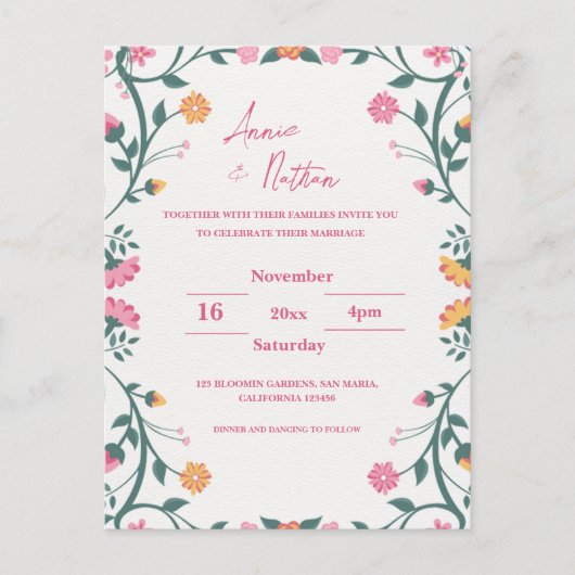 ingewikkelde Floral Lijst bruiloft uitnodiging (Voorkant)