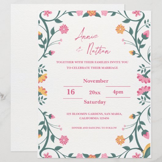 ingewikkelde Floral Lijst bruiloft uitnodiging (Voorkant / Achterkant)