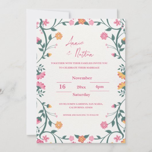  ingewikkelde Floral Lijst bruiloft uitnodiging (Voorkant)