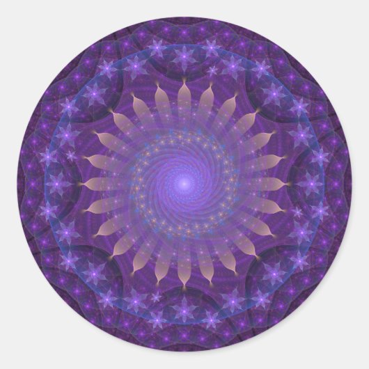 Ingewikkelde fractal mandala | Paarse, Blauwe, Ora Ronde Sticker (Voorkant)