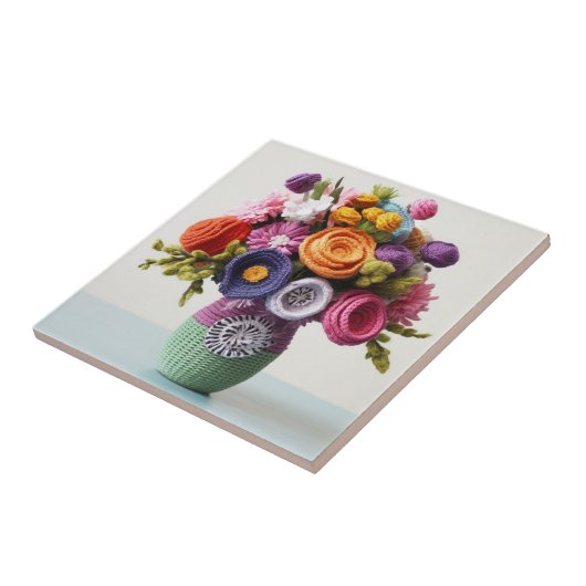 Ingewikkelde gehaakte bloemkunst - levendig boeket tegeltje (Zijkant)