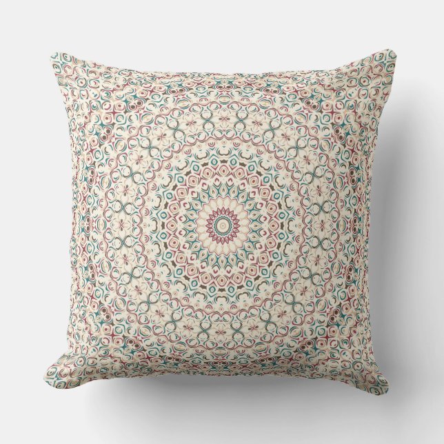 Ingewikkelde geometrische mandala in turquoise, ro kussen (Voorkant)
