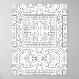 Ingewikkelde Geometrische Scrollwerk Tegel Mandala Poster