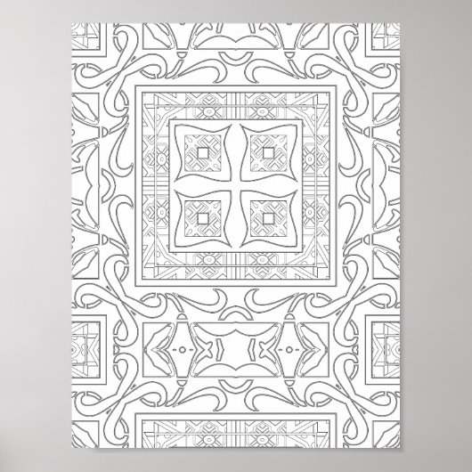 Ingewikkelde Geometrische Scrollwerk Tegel Mandala Poster (Voorkant)