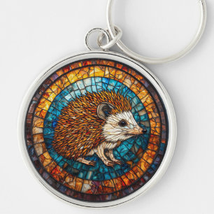 Ingewikkelde glas-in-loodkunst van een egel sleutelhanger