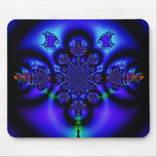 Ingewikkelde gloeiende blauwe fractal muismat