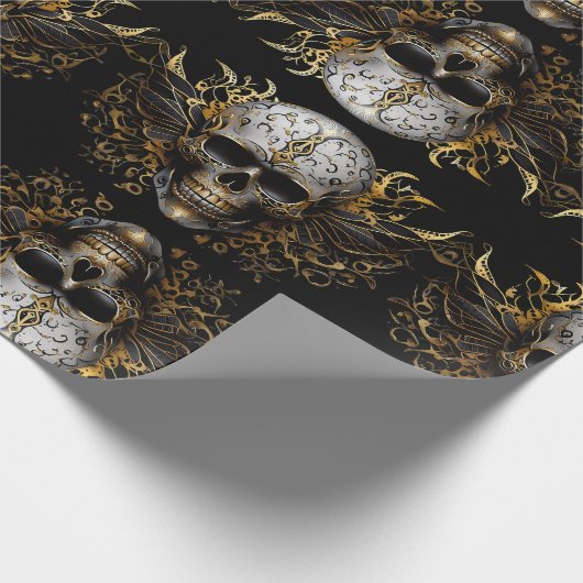 Ingewikkelde Goud Glimlachende Tribal schedel Cadeaupapier (Hoek)